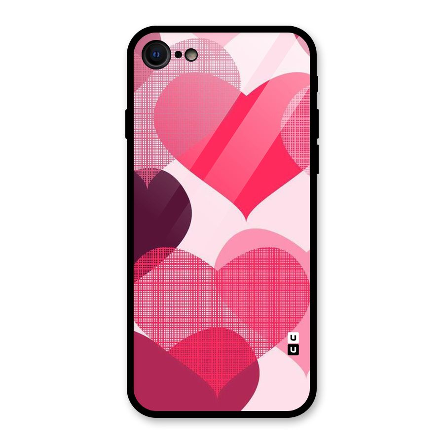 Check Pink Hearts Glass Back Case for iPhone 7