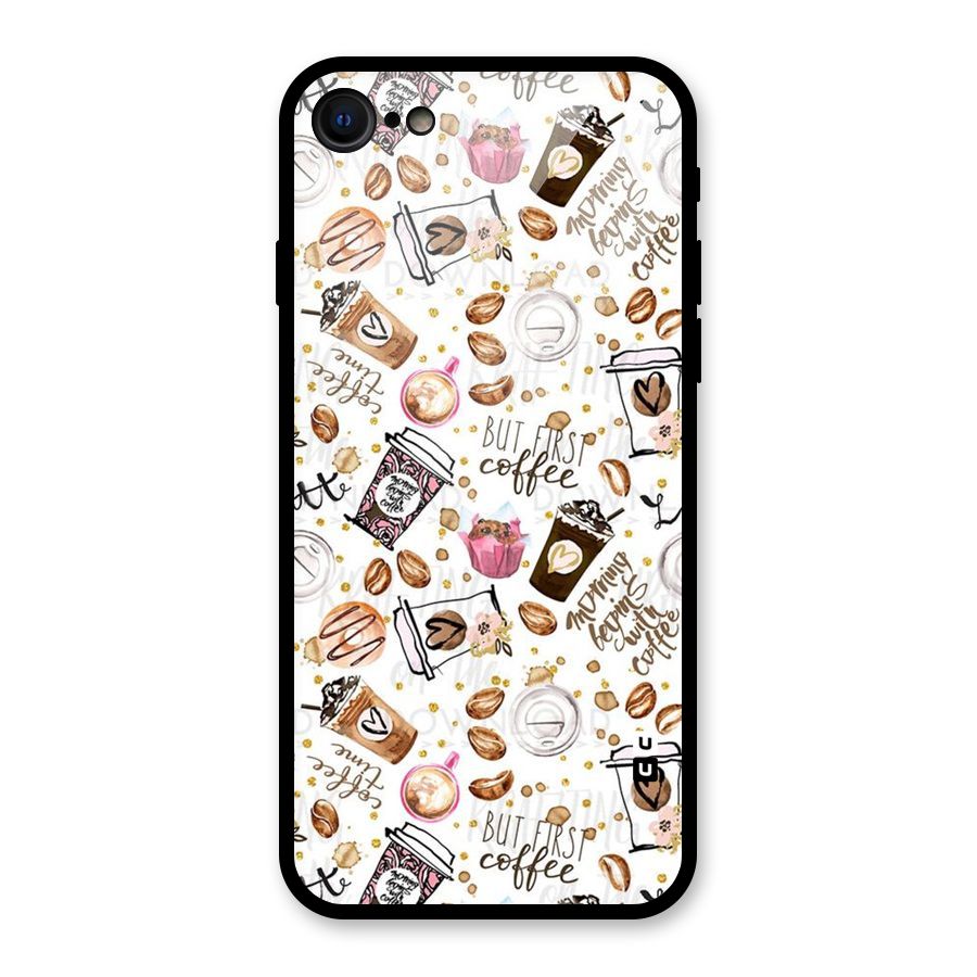 Coffee Pattern Glass Back Case for iPhone 7