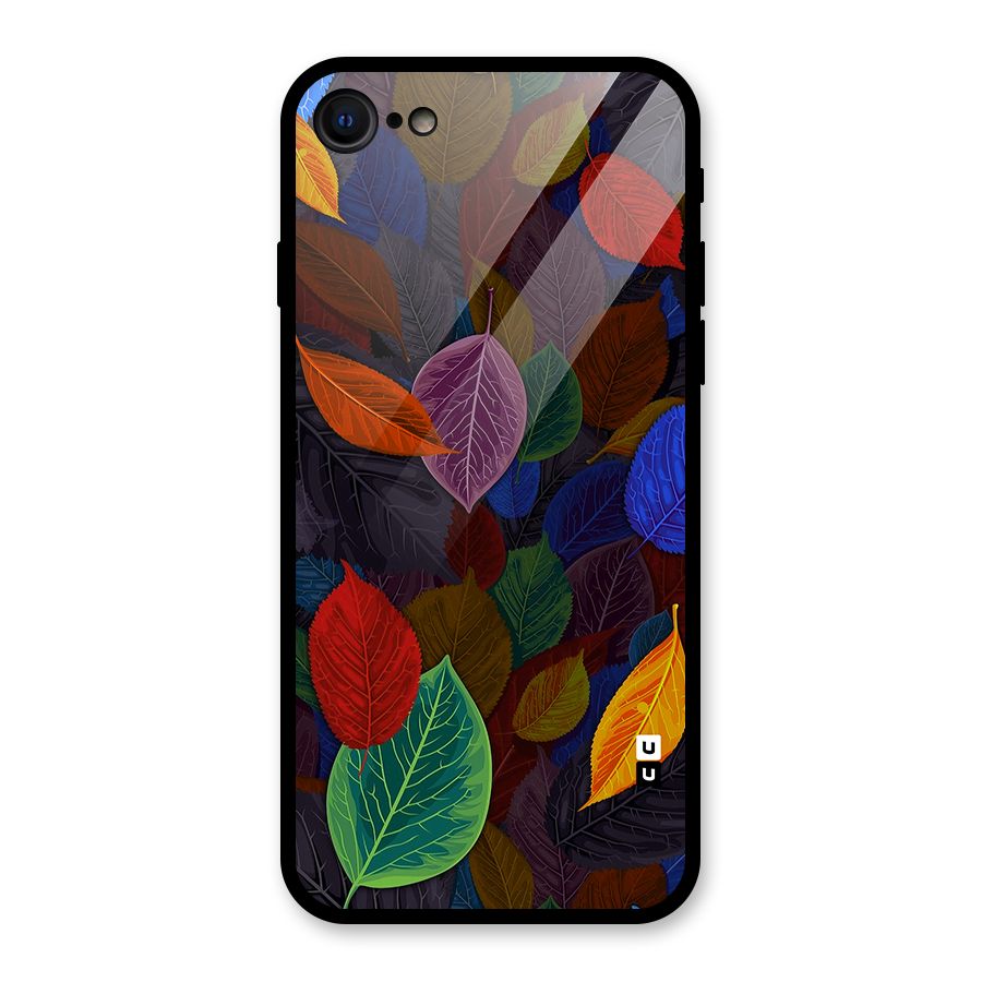 Colorful Leaves Pattern Glass Back Case for iPhone 7