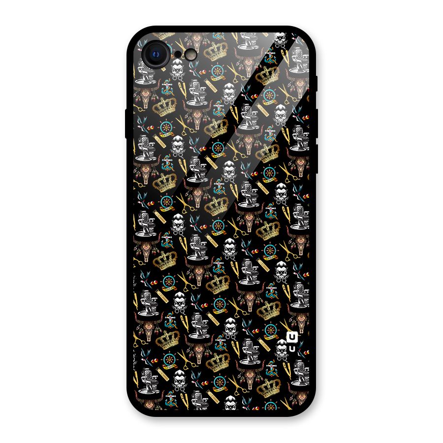 Cool Barber Pattern Glass Back Case for iPhone 7