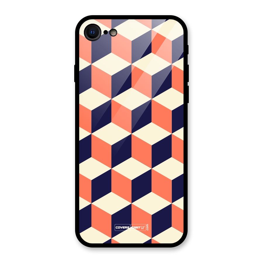 Cube Pattern Glass Back Case for iPhone 7