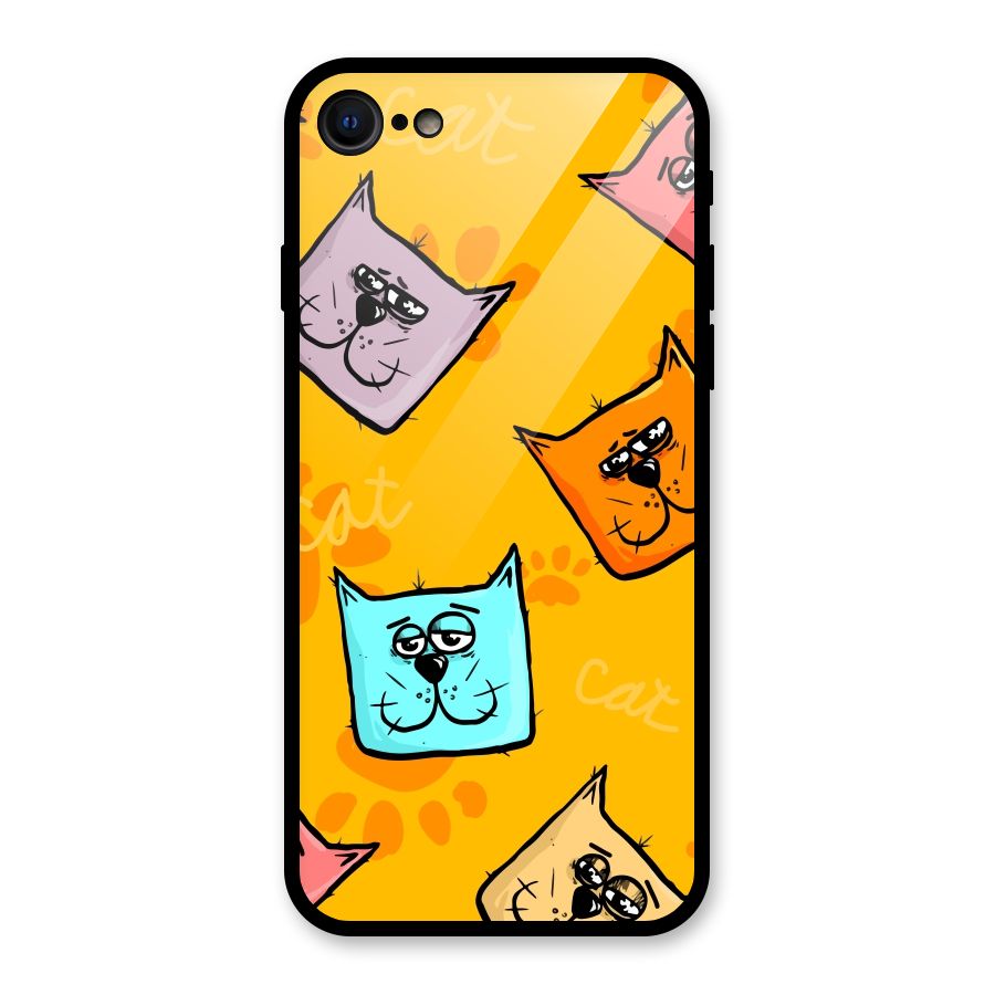 Cute Cat Pattern Glass Back Case for iPhone 7