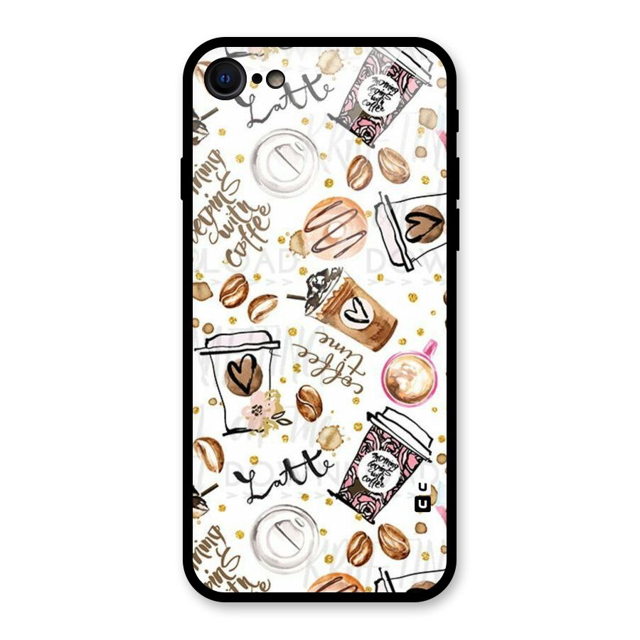 Cute Coffee Pattern Glass Back Case for iPhone 7