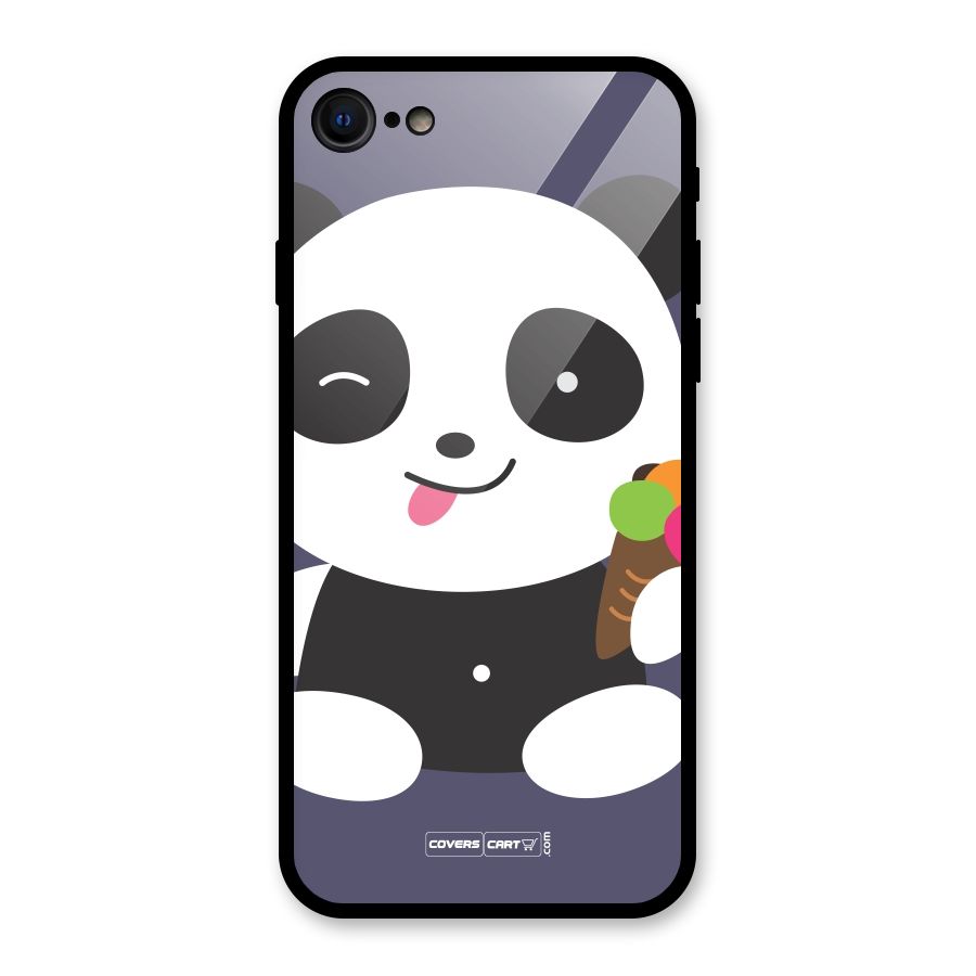 Cute Panda Blue Glass Back Case for iPhone 7