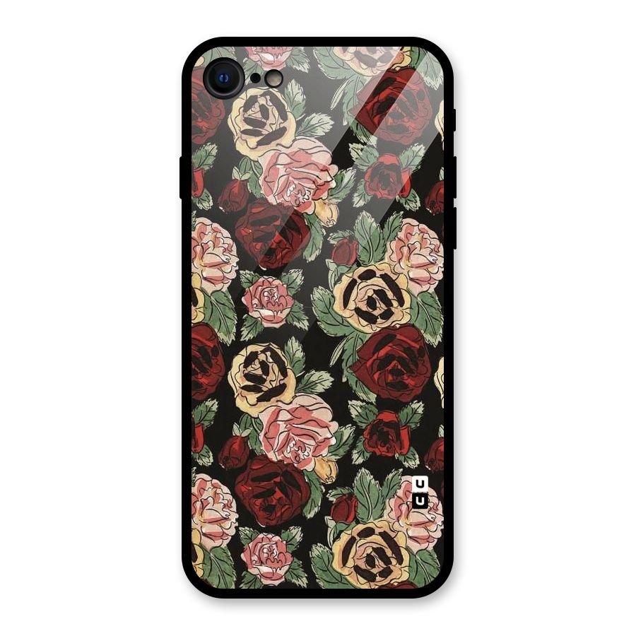 Dark Pastel Flowers Glass Back Case for iPhone 7