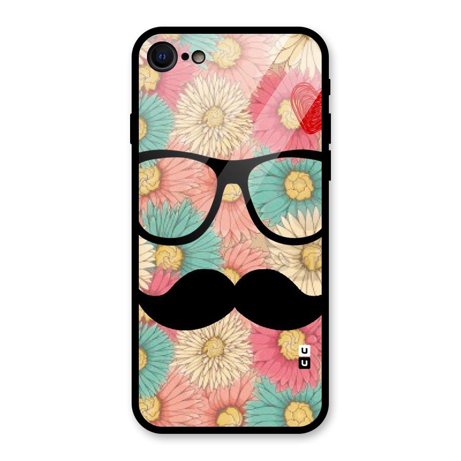 Floral Moustache Glass Back Case for iPhone 7