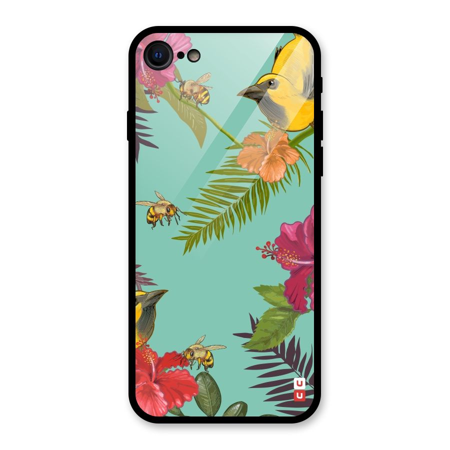 Flower Bird and Bee Glass Back Case for iPhone 7