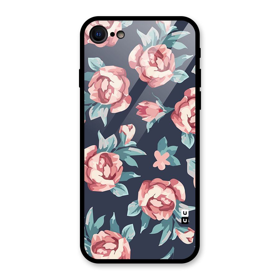 Flowers Painting Glass Back Case for iPhone 7