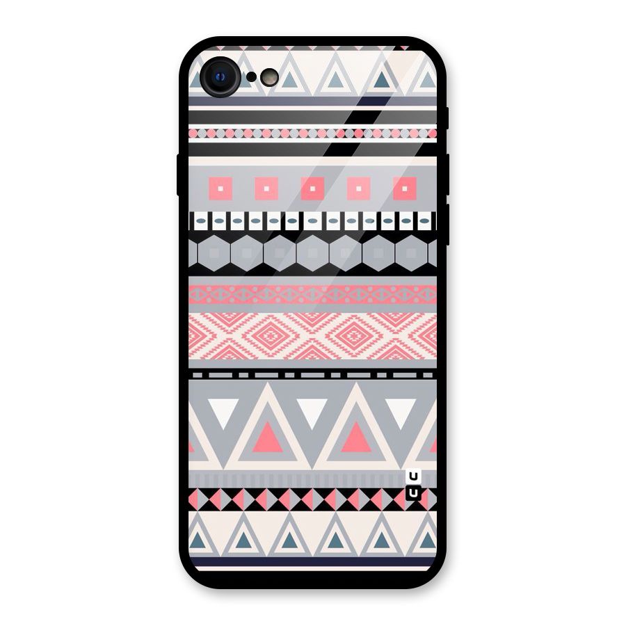 Grey Pink Pattern Glass Back Case for iPhone 7
