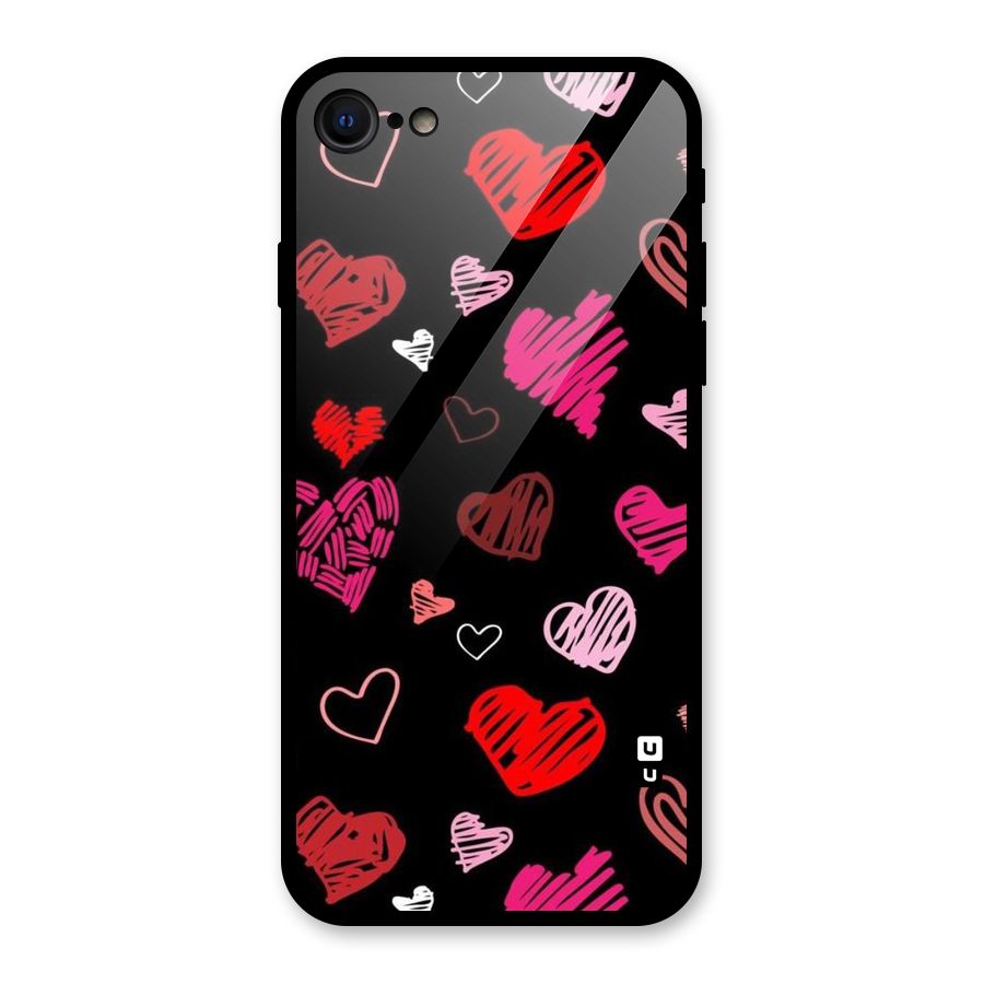 Hearts Art Pattern Glass Back Case for iPhone 7