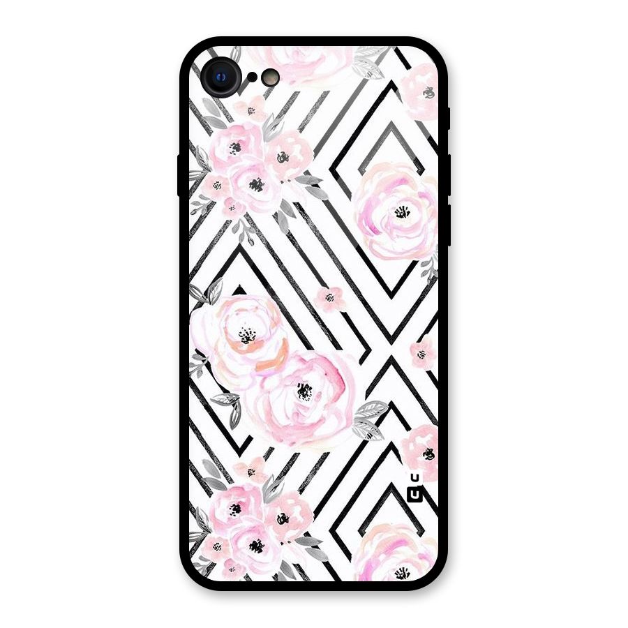 Light Pastel Flowers Design Glass Back Case for iPhone 7