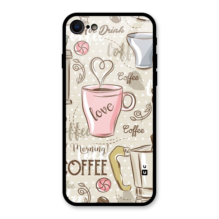 Love Coffee Design Glass Back Case for iPhone 7