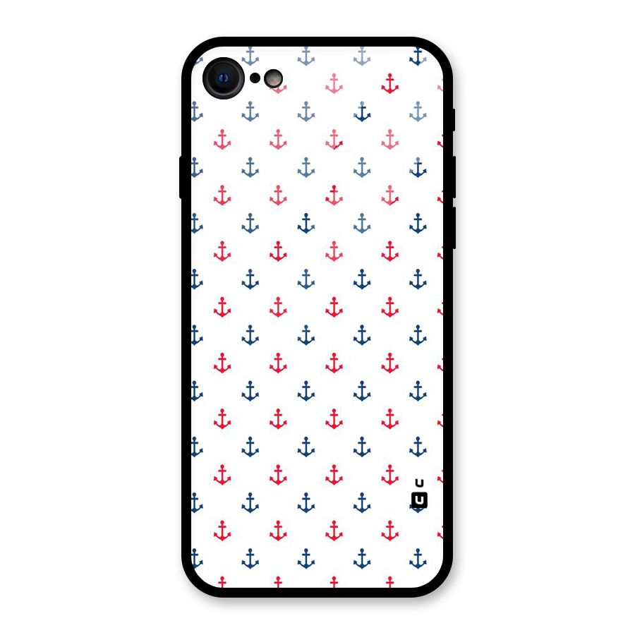 Minimal Anchor Pattern Glass Back Case for iPhone 7