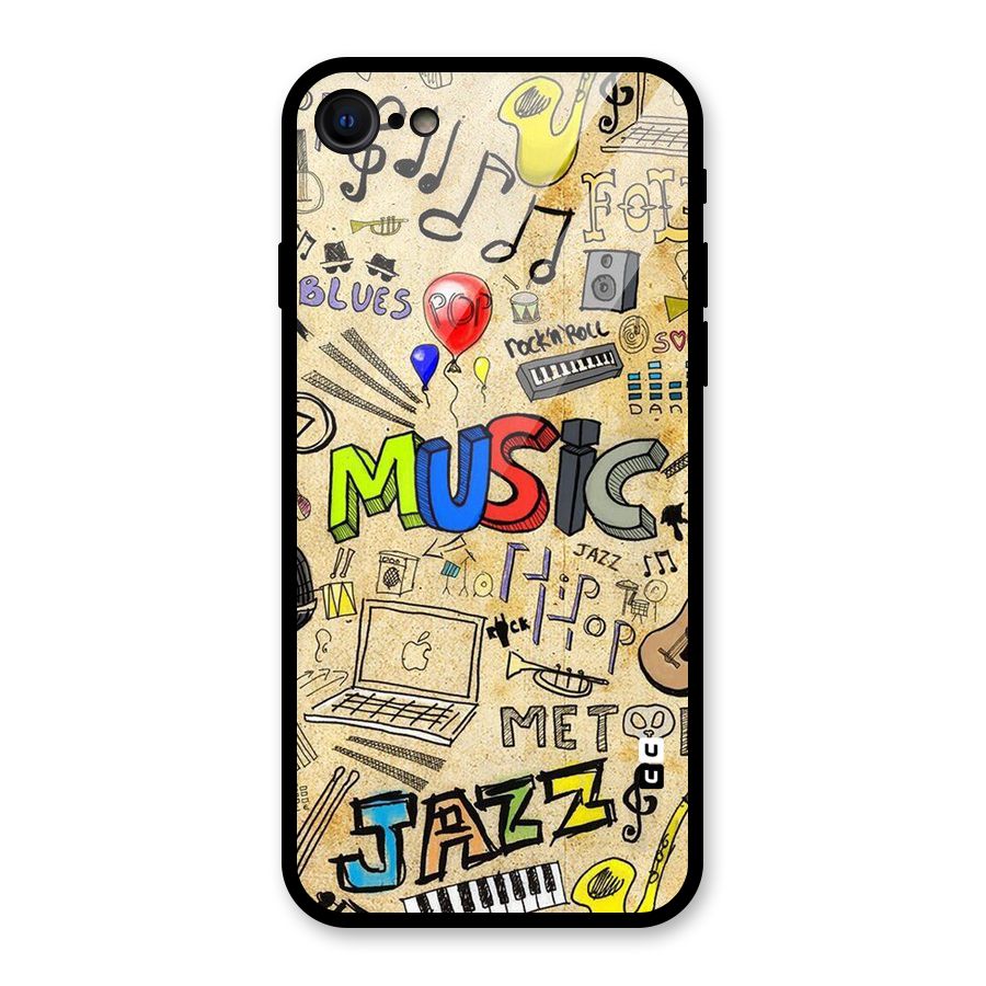 Music Pattern Glass Back Case for iPhone 7