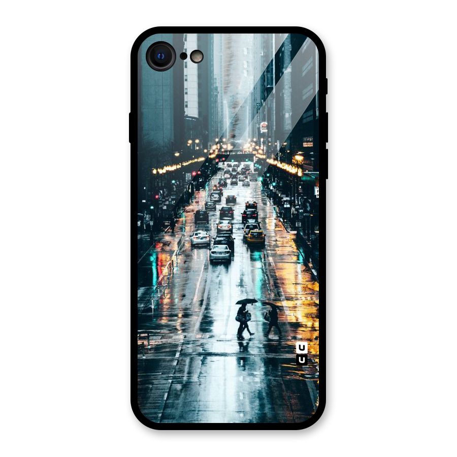 NY Streets Rainy Glass Back Case for iPhone 7