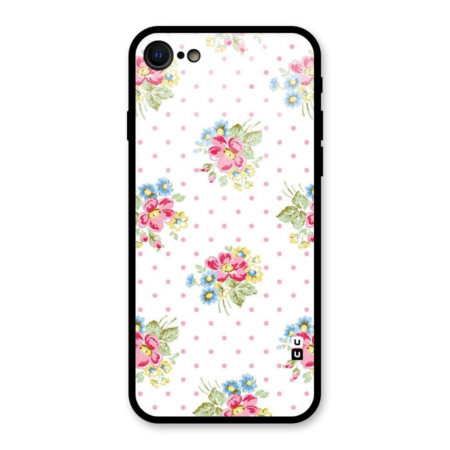 Painted Polka Floral Glass Back Case for iPhone 7