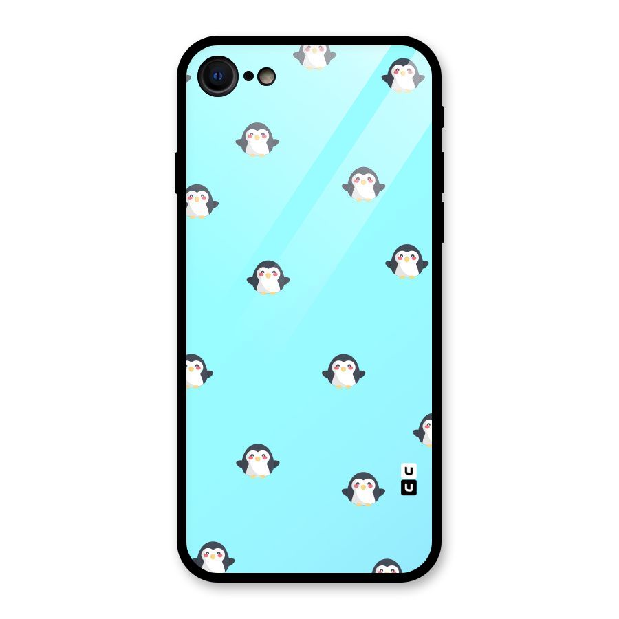 Penguins Pattern Print Glass Back Case for iPhone 7