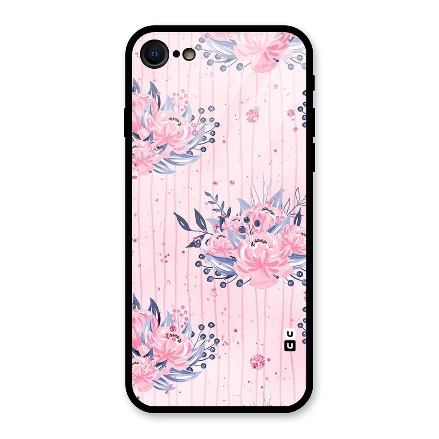 Pink Floral and Stripes Glass Back Case for iPhone 7