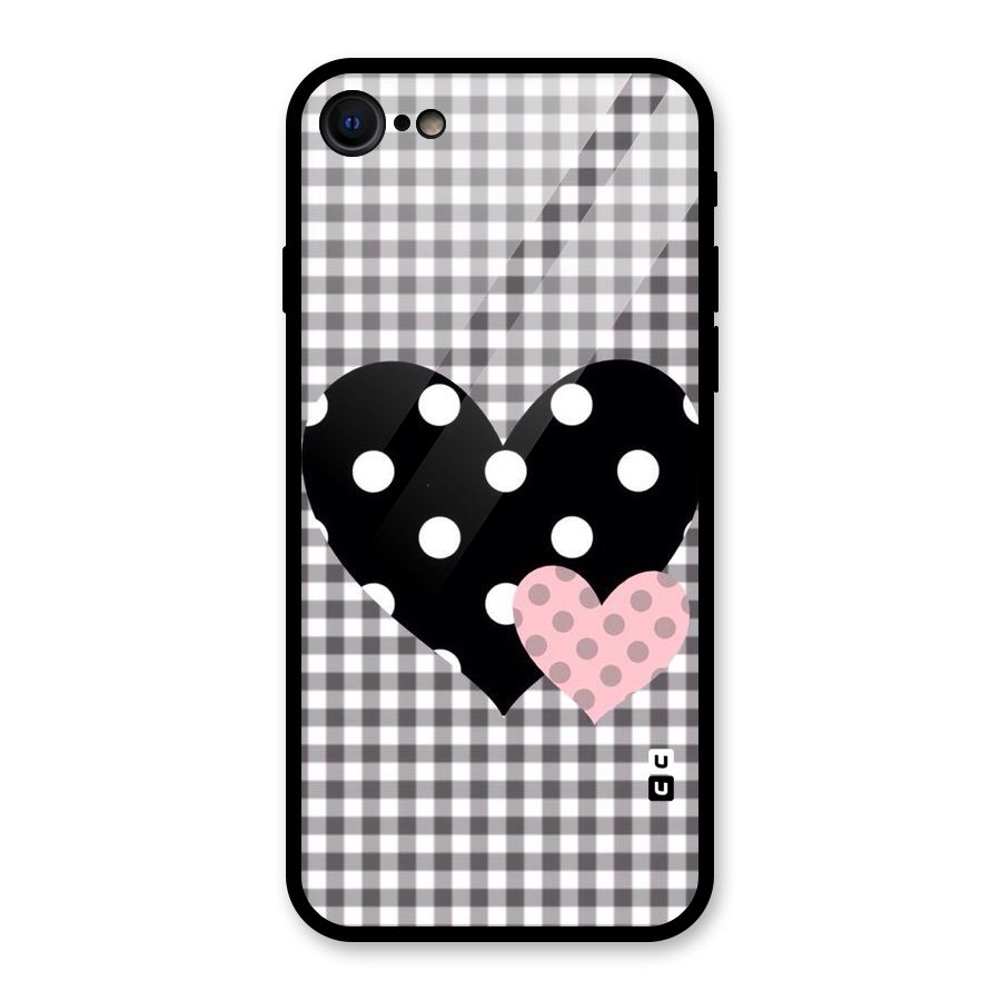 Polka Check Hearts Glass Back Case for iPhone 7