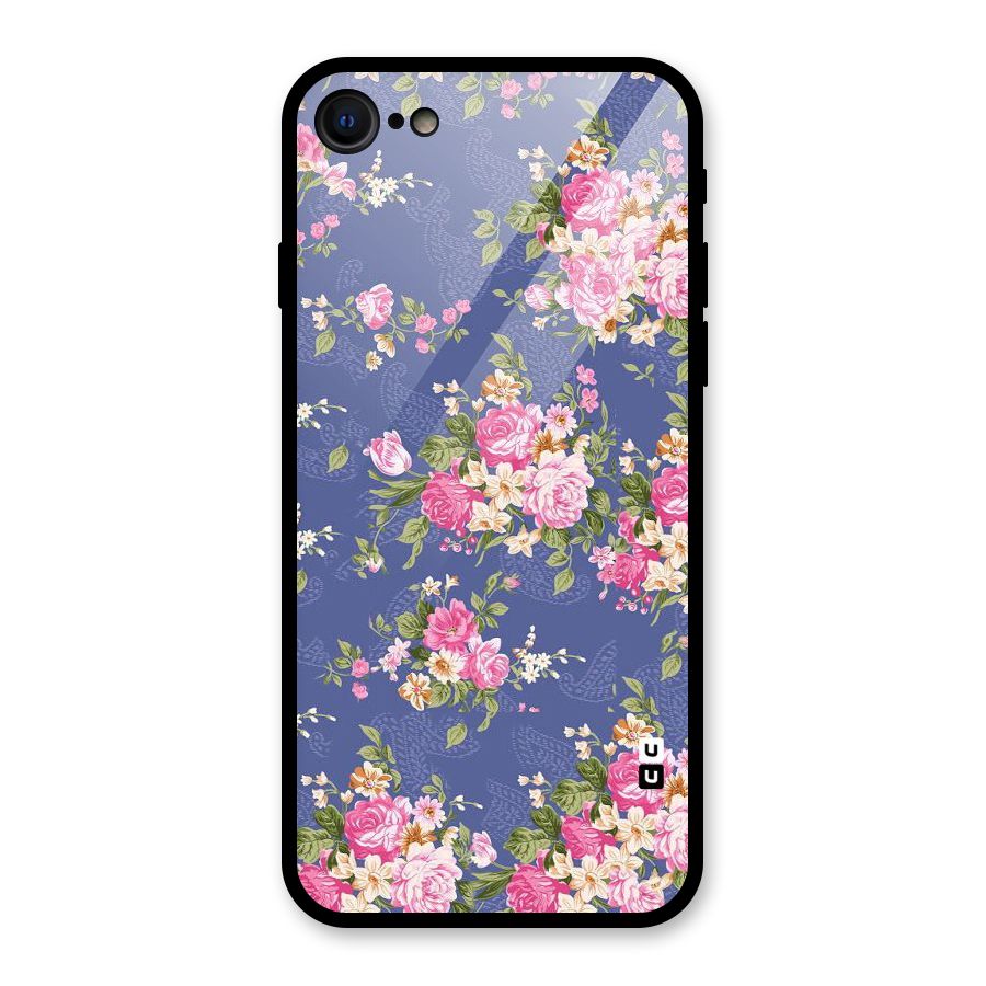 Purple Pink Floral Glass Back Case for iPhone 7