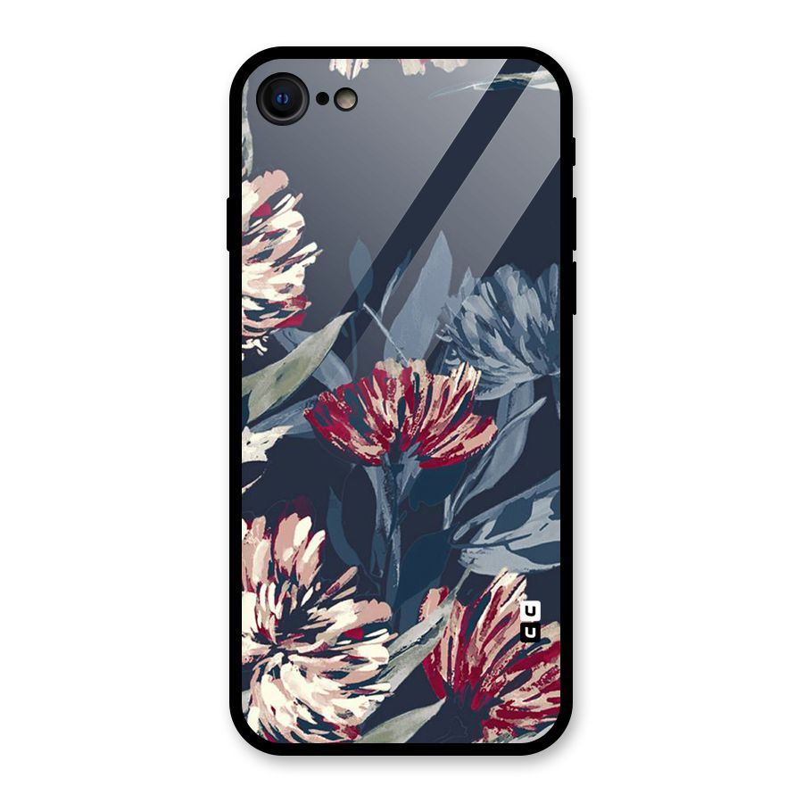 Red Rugged Floral Pattern Glass Back Case for iPhone 7