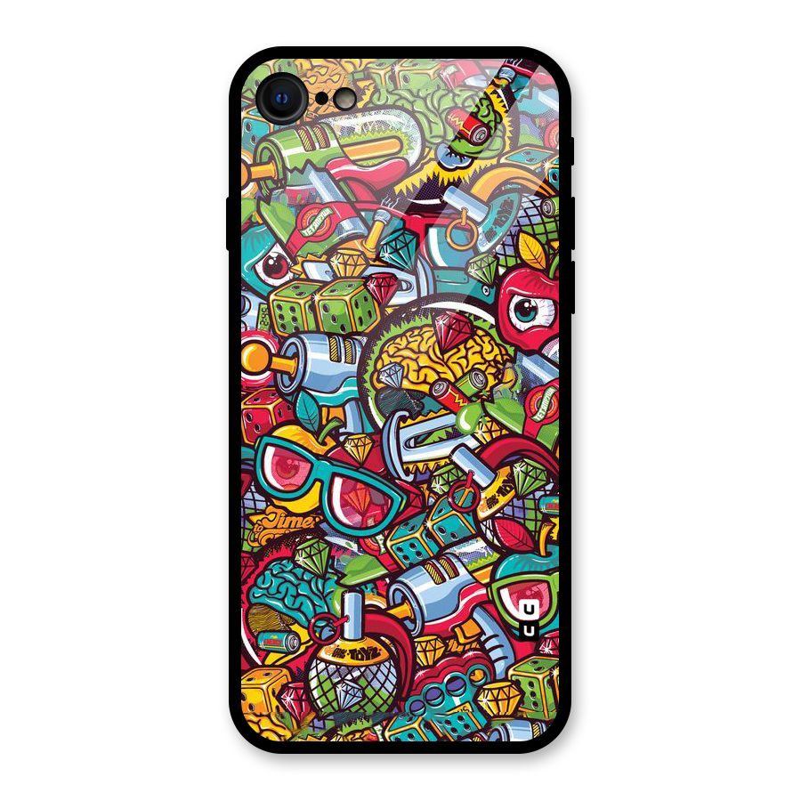 Retro Diamond Design Glass Back Case for iPhone 7