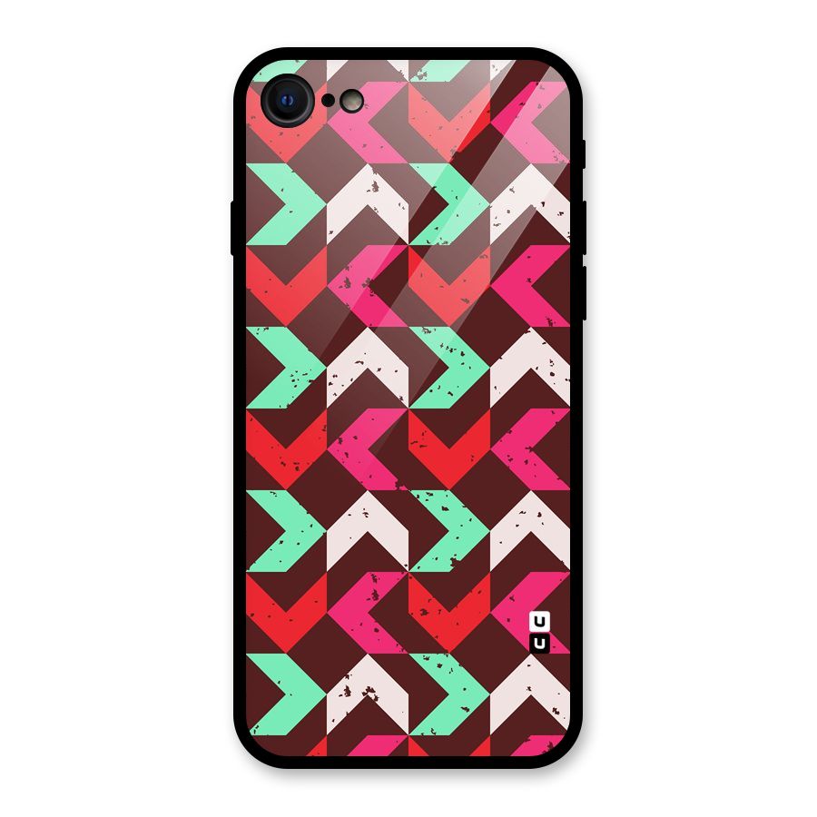 Retro Red Pink Pattern Glass Back Case for iPhone 7