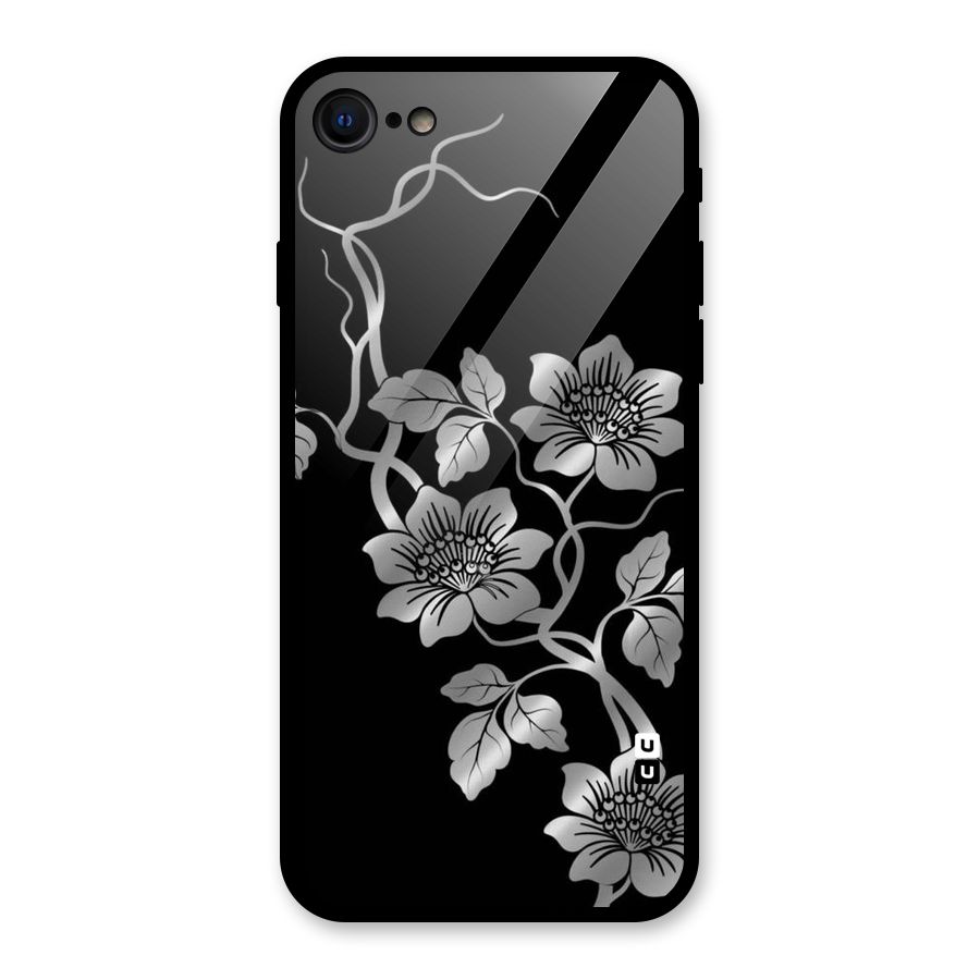 Silver Grey Flowers Glass Back Case for iPhone 7