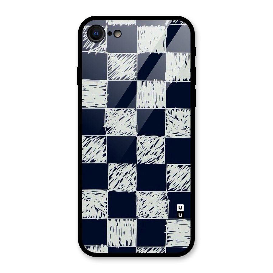 Sketchy Check Design Glass Back Case for iPhone 7