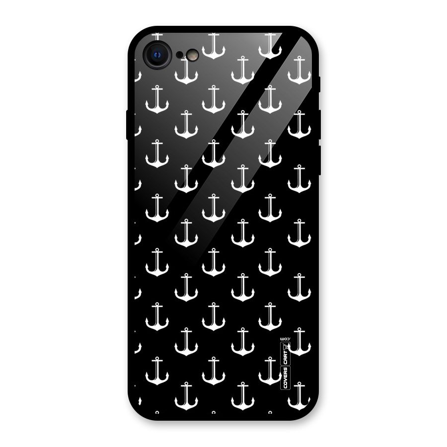 White And Black Anchor Pattern Glass Back Case for iPhone 7