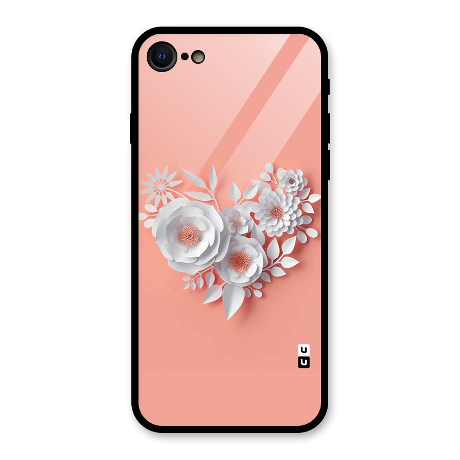 White Paper Flower Glass Back Case for iPhone 7