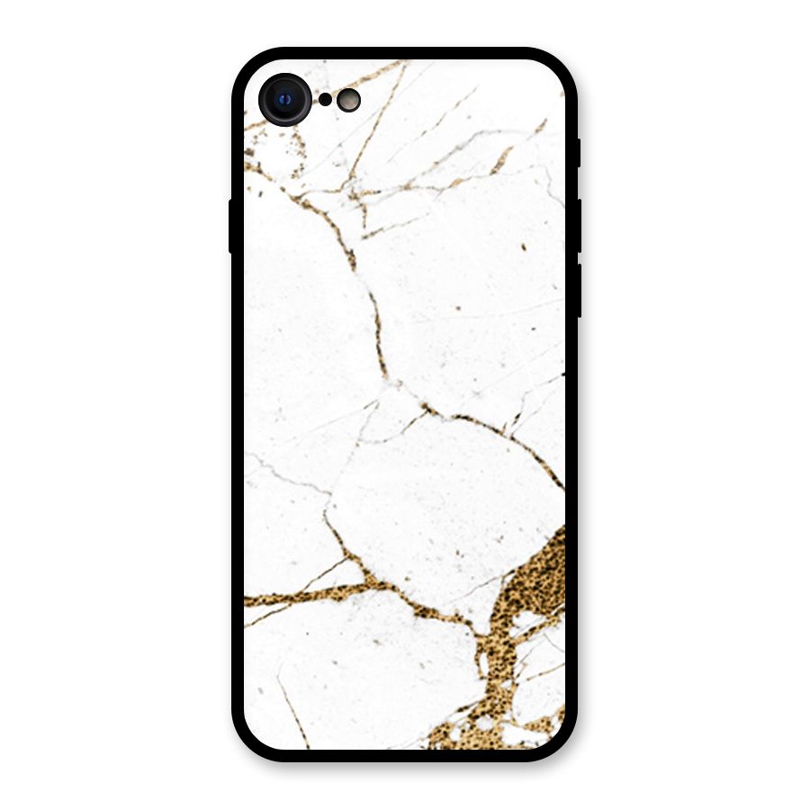 White and Gold Design Glass Back Case for iPhone 7