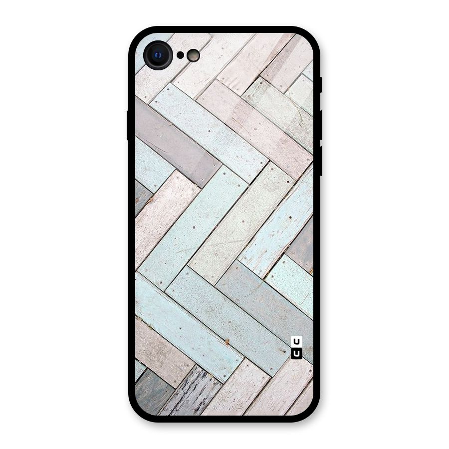 Wooden ZigZag Design Glass Back Case for iPhone 7