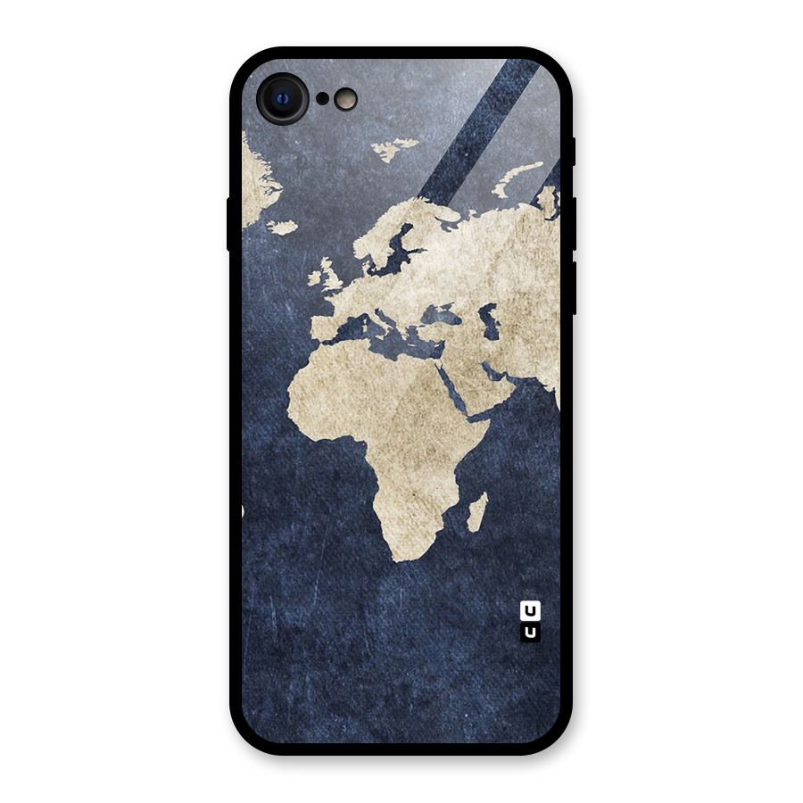 World Map Blue Gold Glass Back Case for iPhone 7