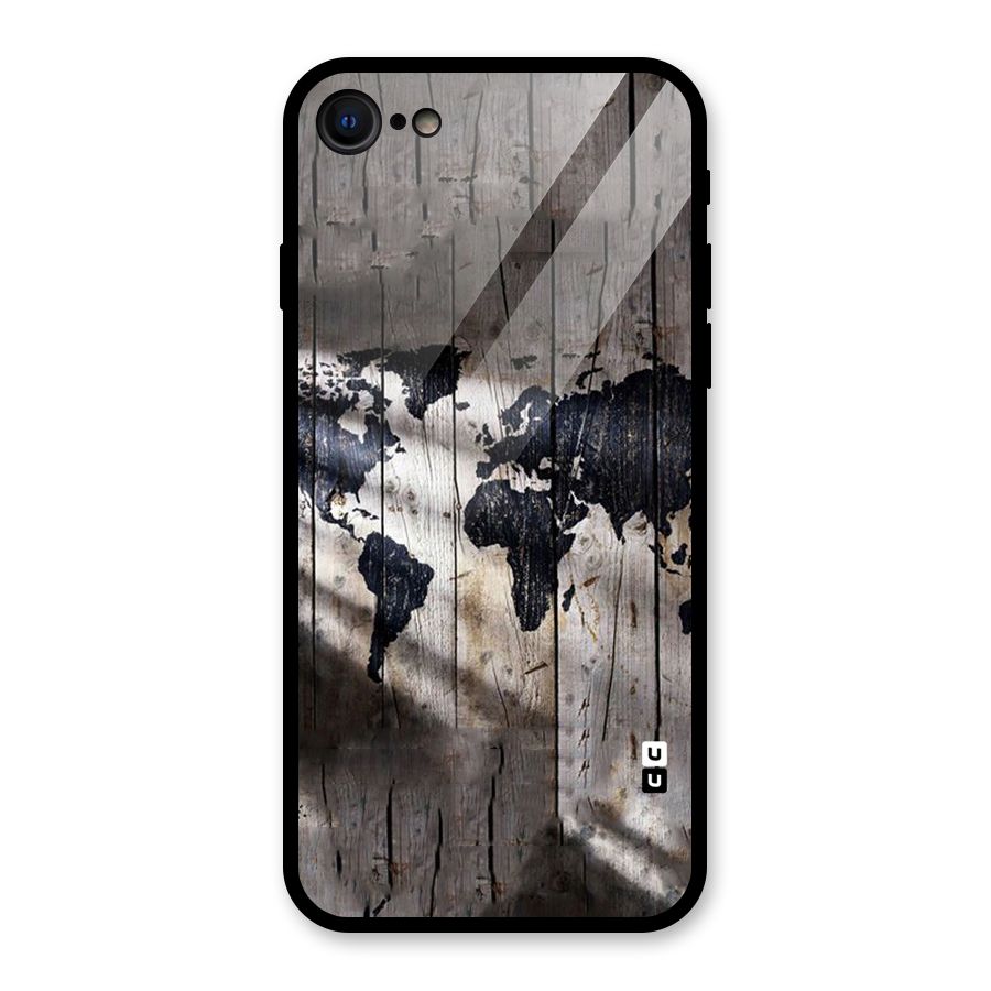 World Map Wood Design Glass Back Case for iPhone 7