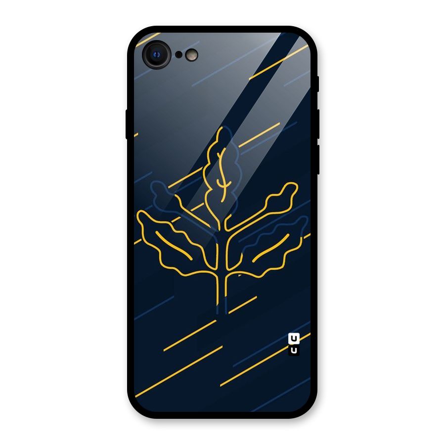Yellow Leaf Line Glass Back Case for iPhone 7