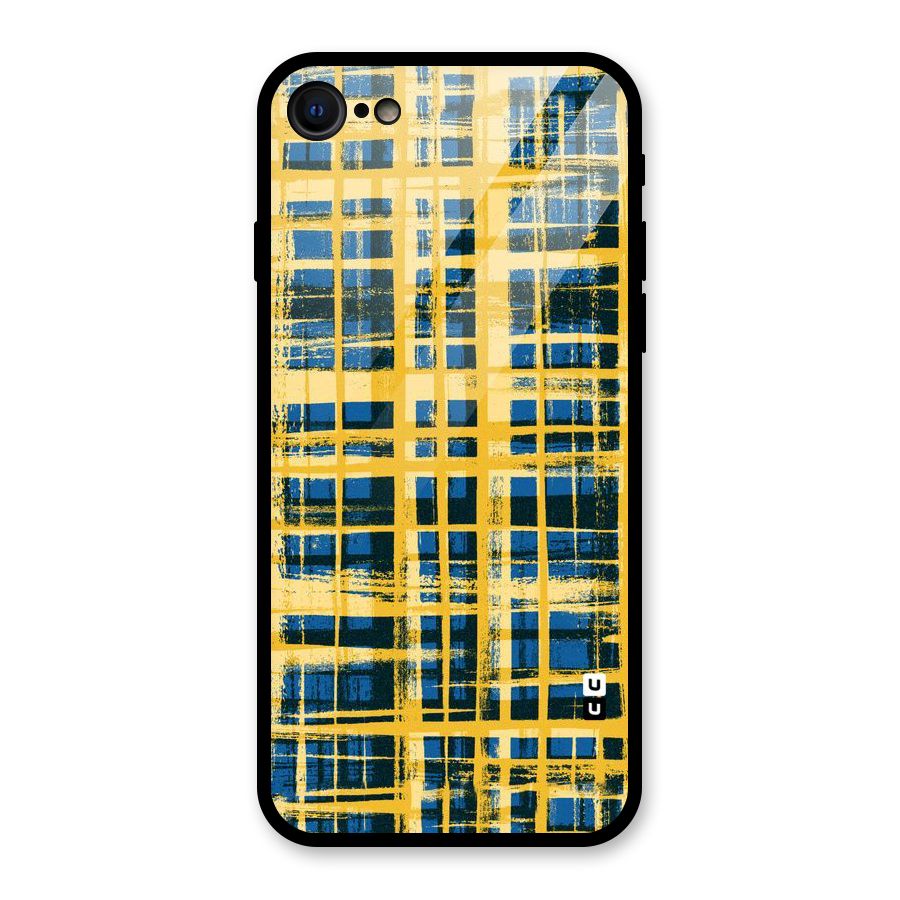 Yellow Rugged Check Design Glass Back Case for iPhone 7
