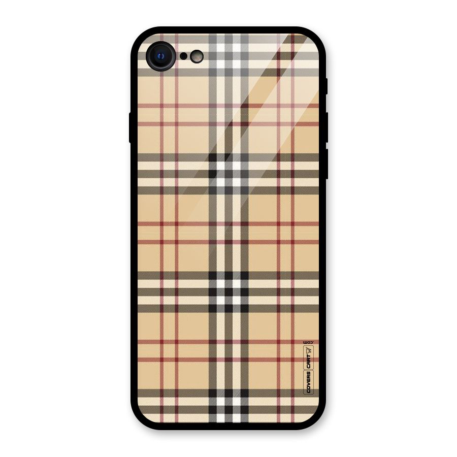 Beige Check Glass Back Case for iPhone 8