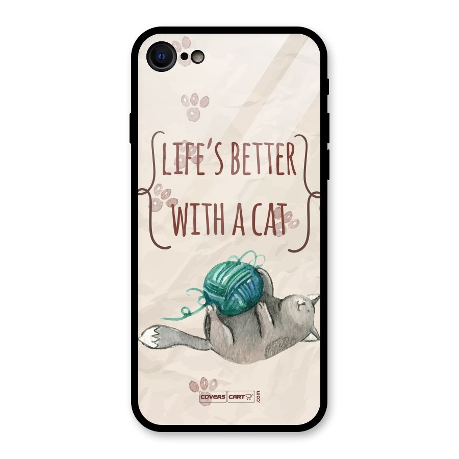 Cute Cat Glass Back Case for iPhone 8