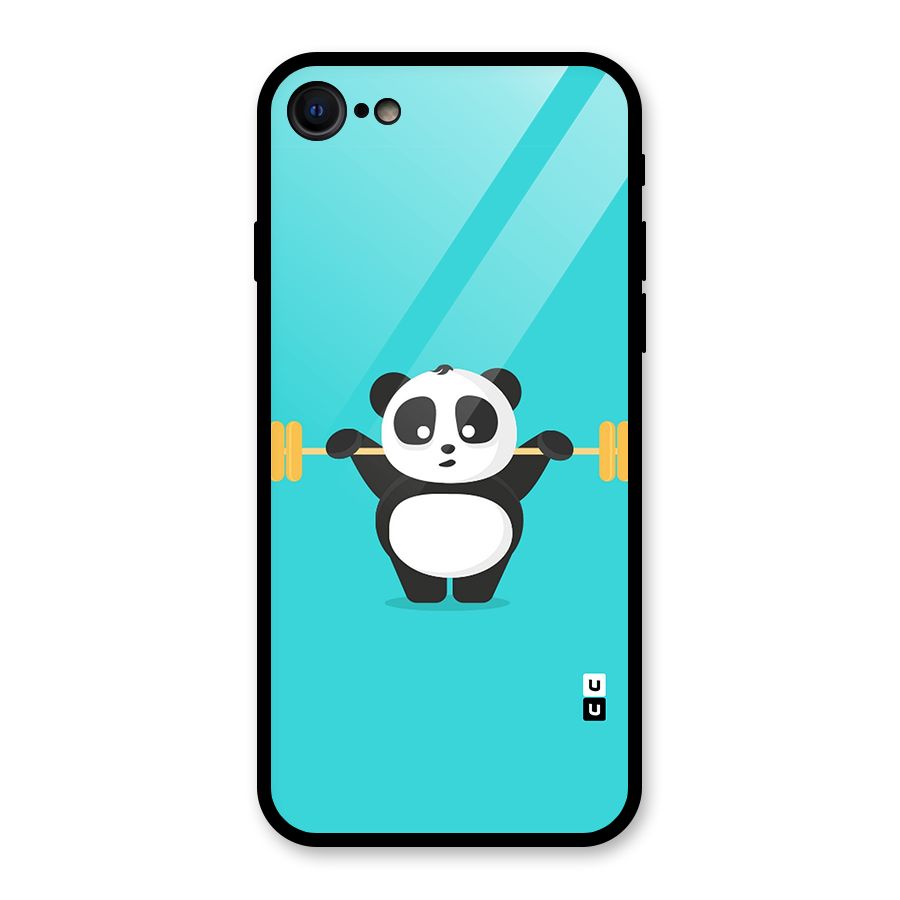 Cute Weightlifting Panda Glass Back Case for iPhone 8