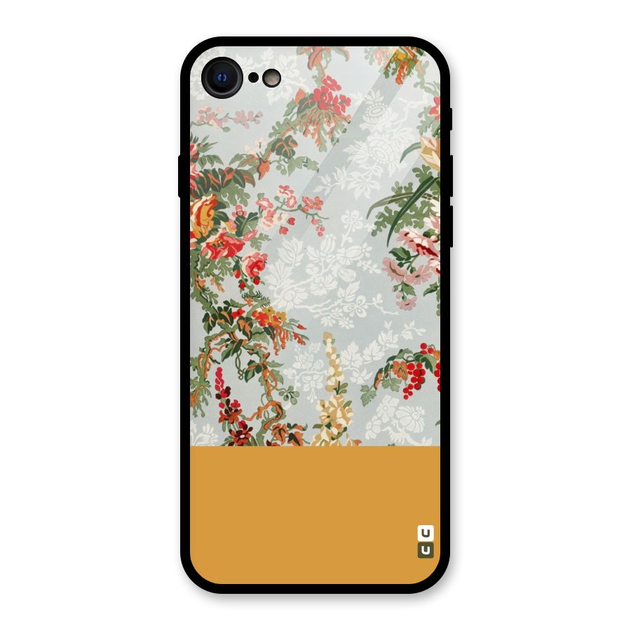 Golden Stripe on Floral Glass Back Case for iPhone 8