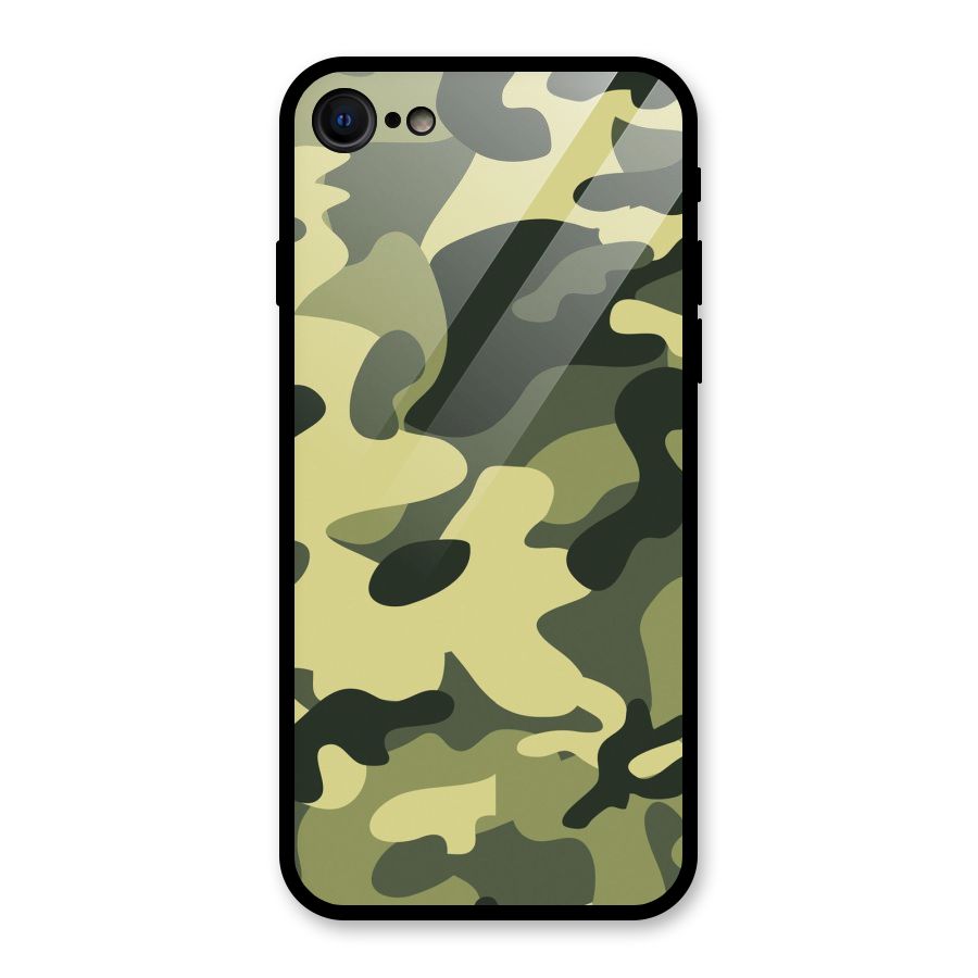 Green Military Pattern Glass Back Case for iPhone 8