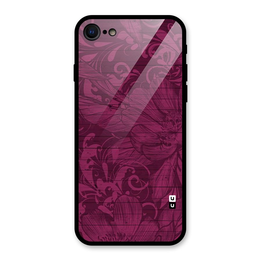 Magenta Floral Pattern Glass Back Case for iPhone 8