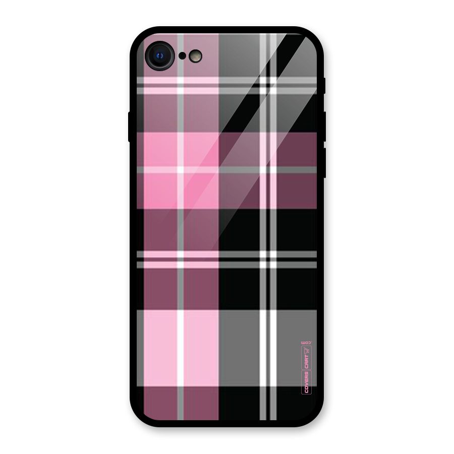 Pink Black Check Glass Back Case for iPhone 8