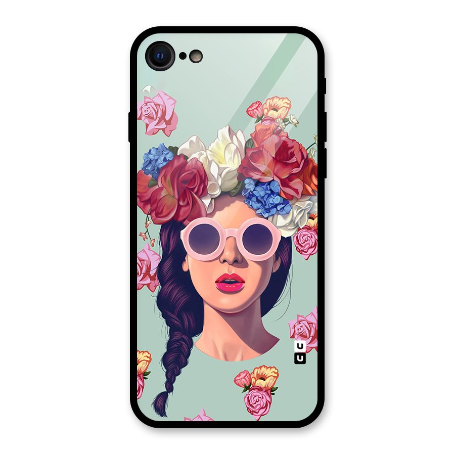 Pretty Girl Florals Illustration Art Glass Back Case for iPhone 8