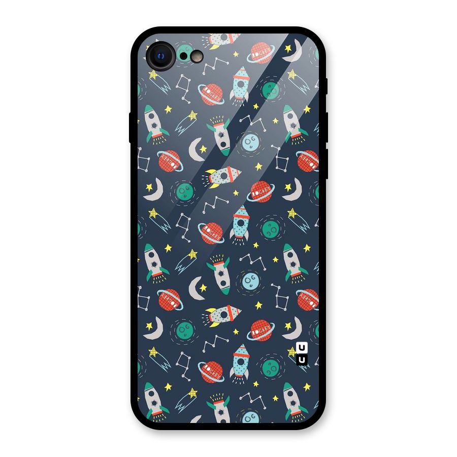 Space Rocket Pattern Glass Back Case for iPhone 8