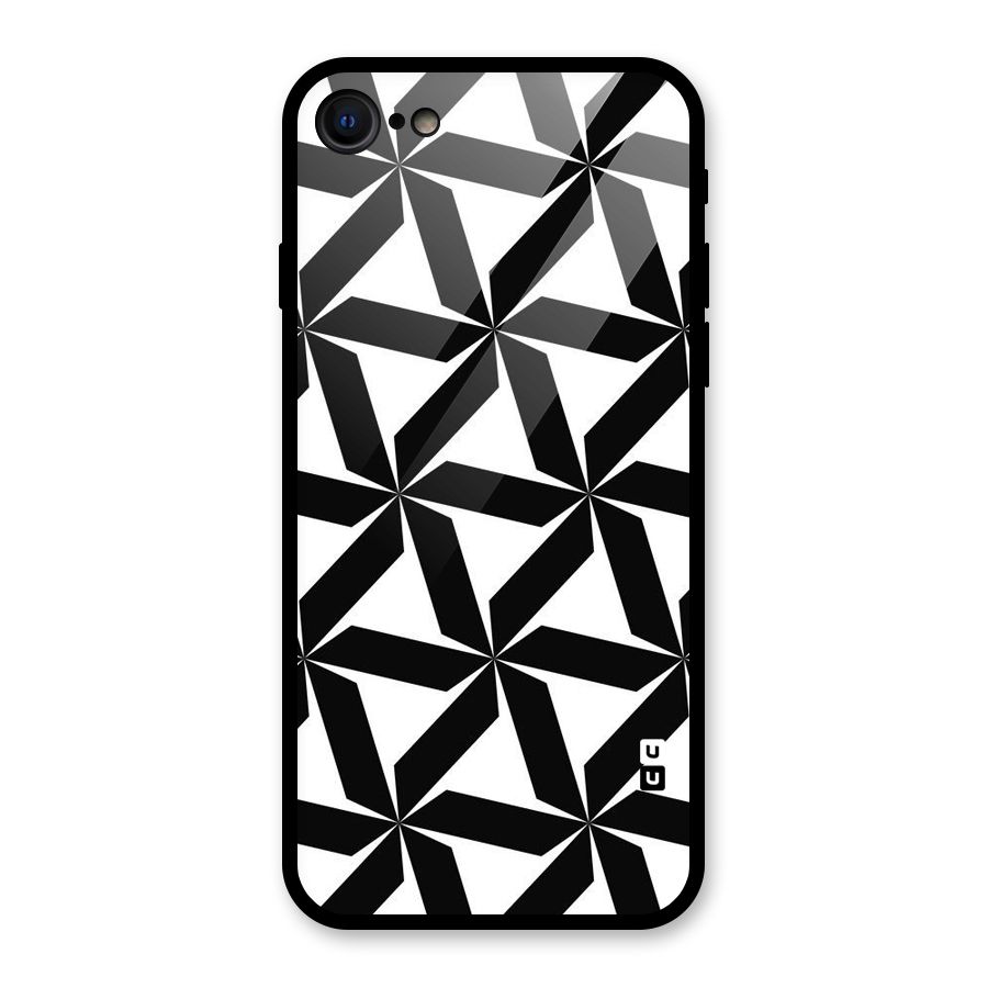 Black White Fan Design Glass Back Case for iPhone SE 2020