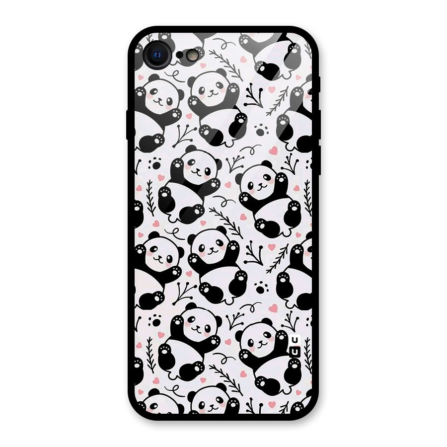 Cute Adorable Panda Pattern Glass Back Case for iPhone SE 2020