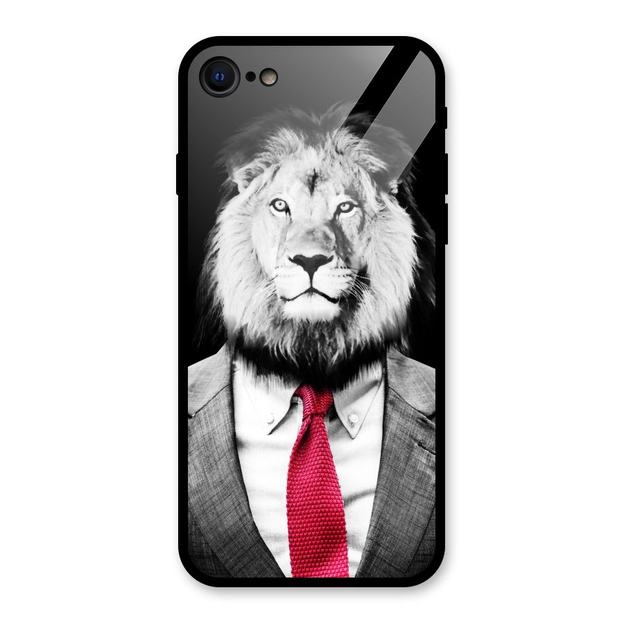 Lion with Red Tie Glass Back Case for iPhone SE 2020