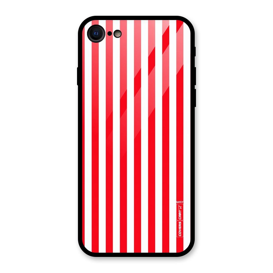 Red And White Straight Stripes Glass Back Case for iPhone SE 2020